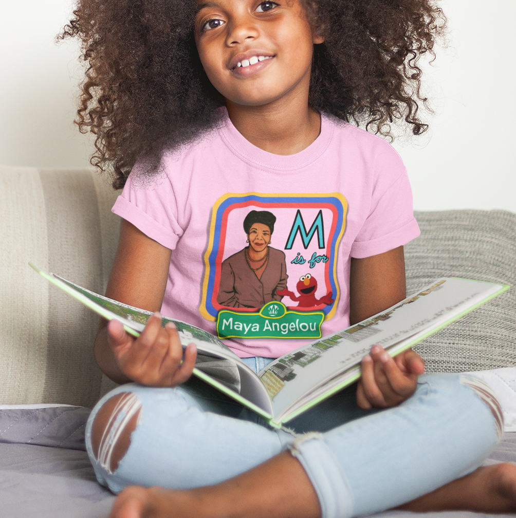 M Is for Maya - Vintage Sesame Street Style - Maya Angelou - Kids T‑Shirt