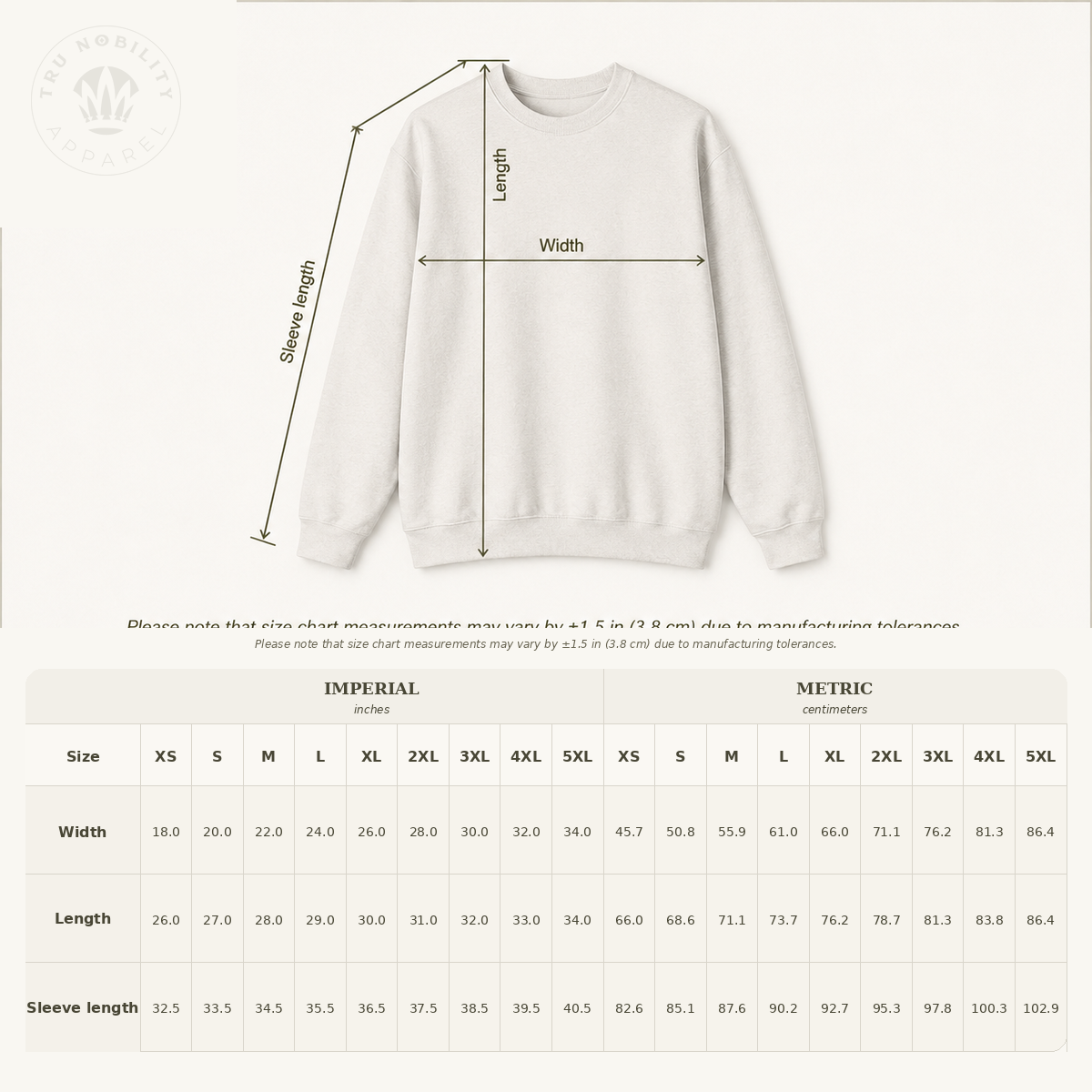 Size chart for Gildan 18000 Sweatshirt